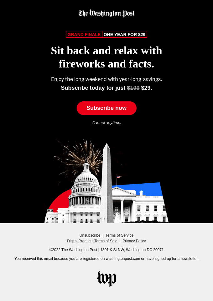 Example of a Independence email campaign from The Washington Post
