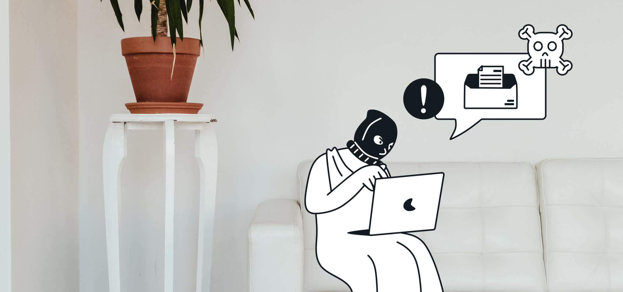 Hermes mit einer Maske, die über Sicherheit nachdenkt