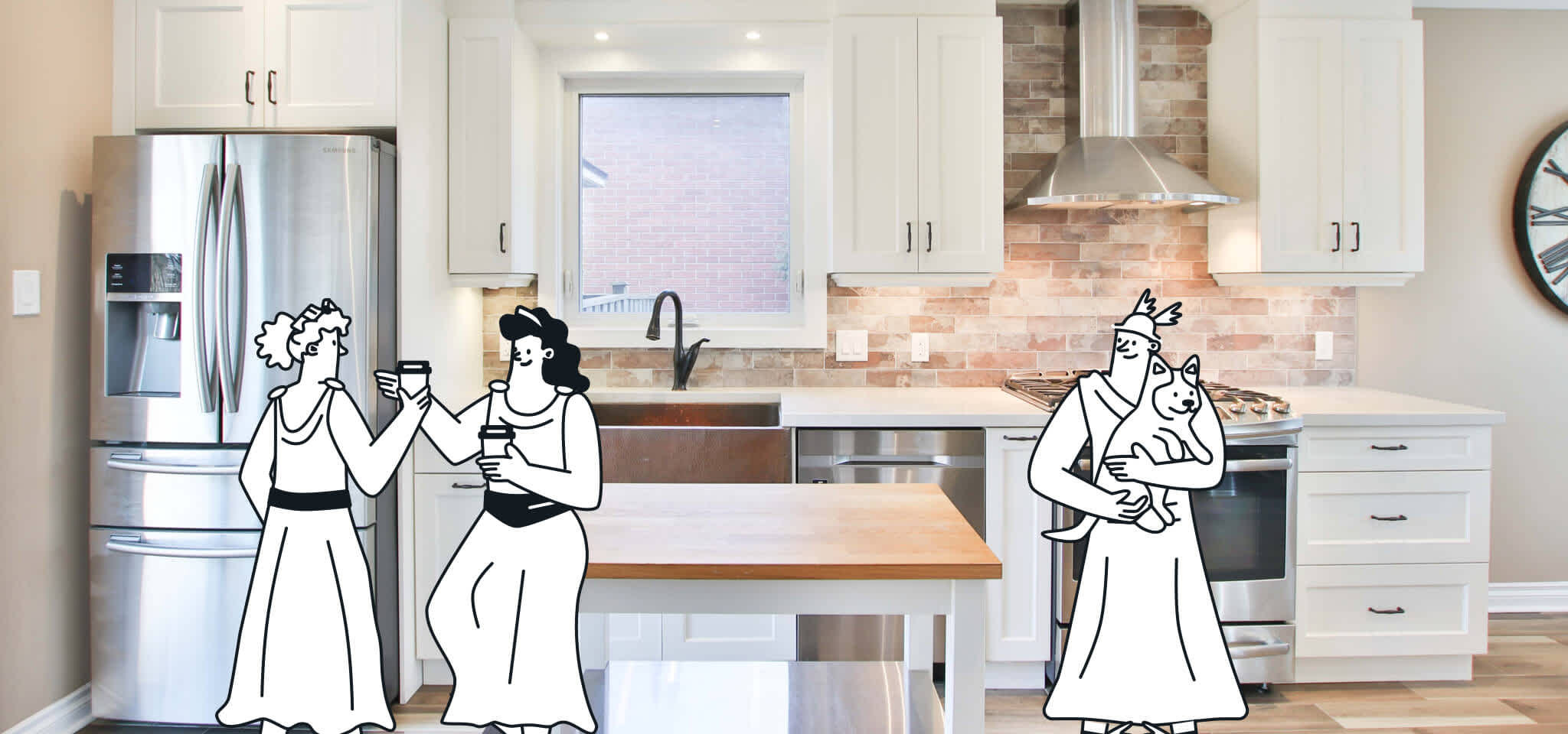 gods hanging out in kitchen
