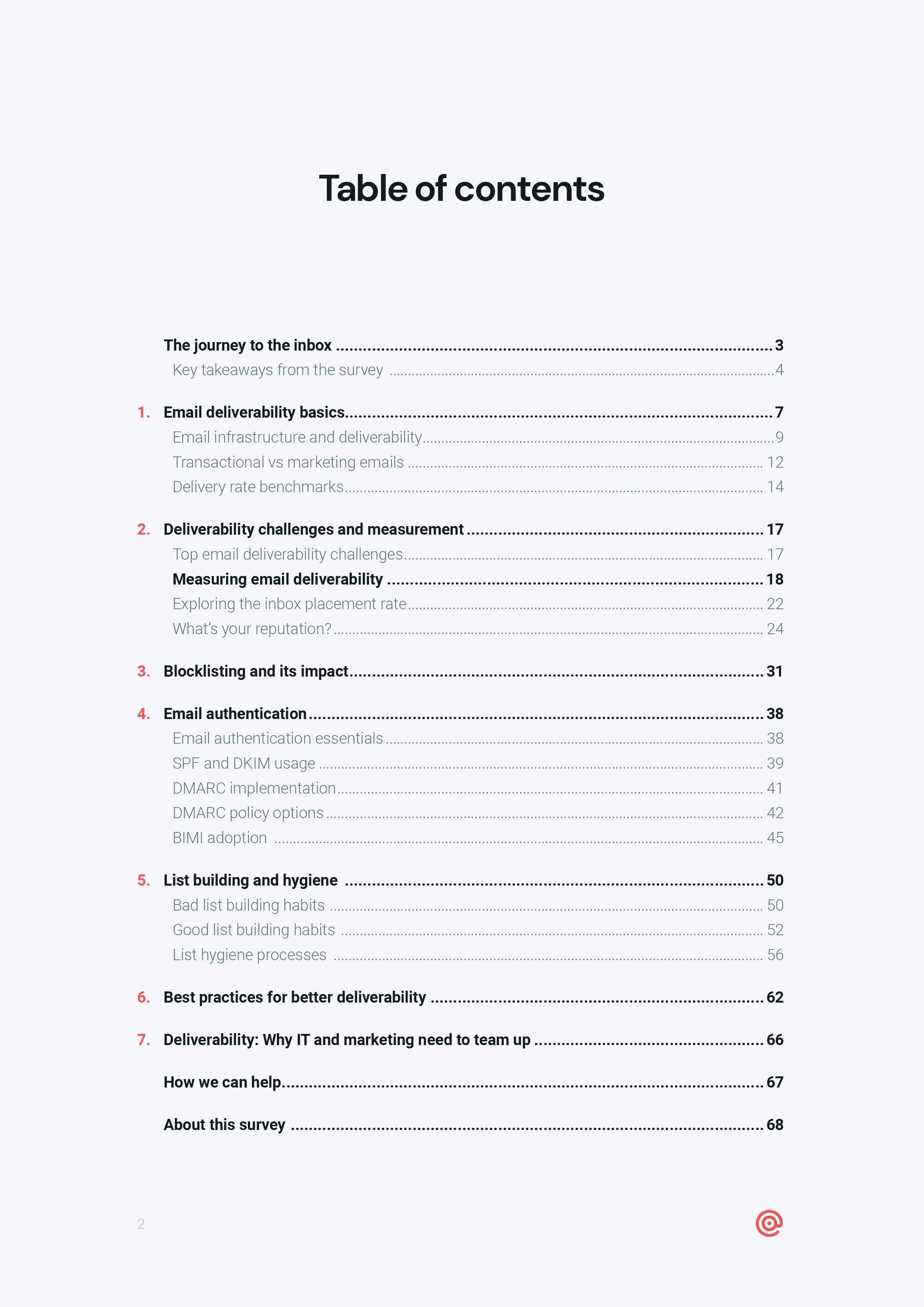 The state of email deliverability 2023 table of contents thumbnail