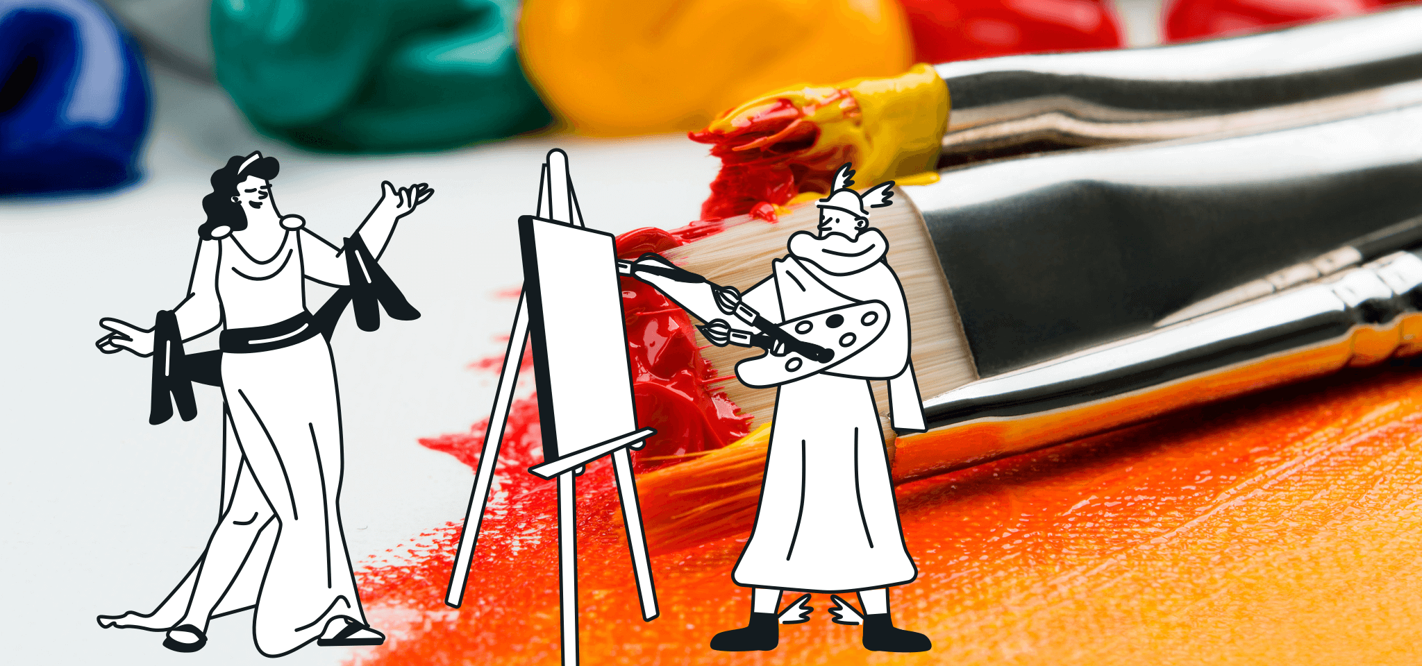 Hermes is painting on canvas