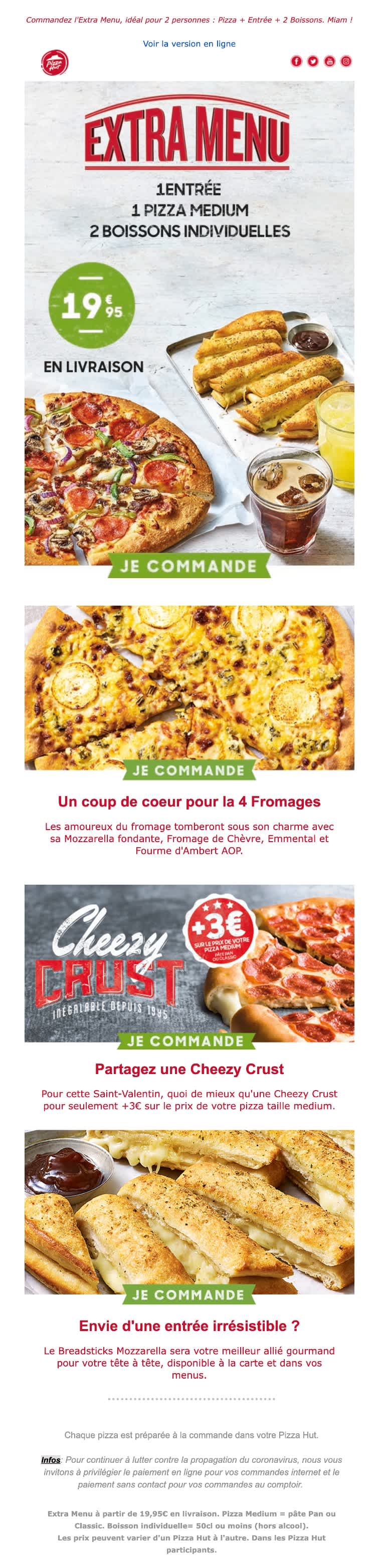 Un email de Saint-Valentin envoyé par Pizza Hut