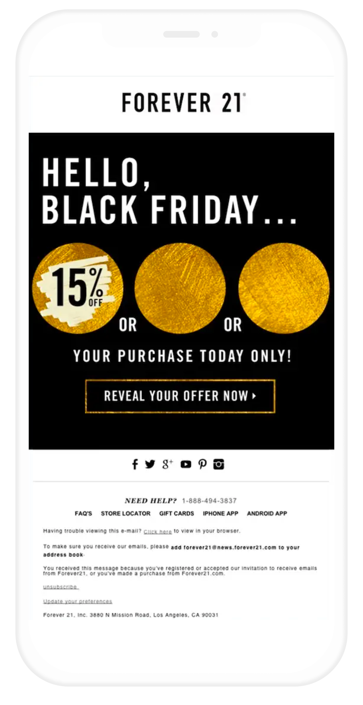 Email from Forever 21 with a scratch card for their Black Friday deals.