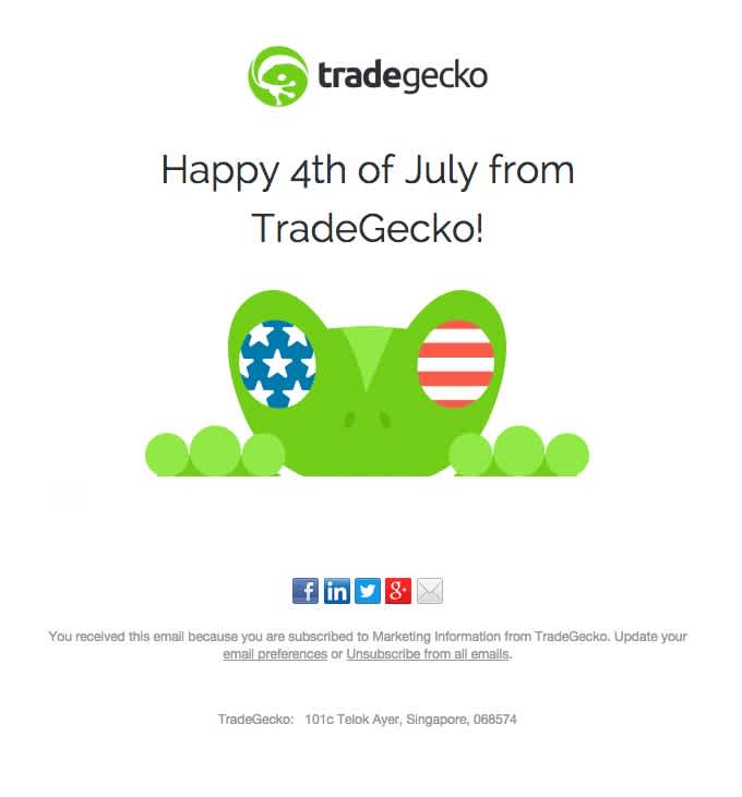 An example of a fourth of July newsletter wishing customers a happy holiday