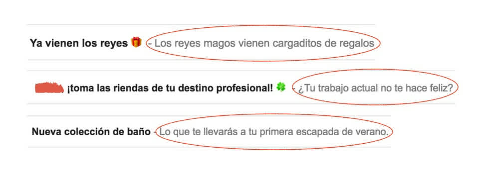 Ejemplos reales de preencabezados para newsletters