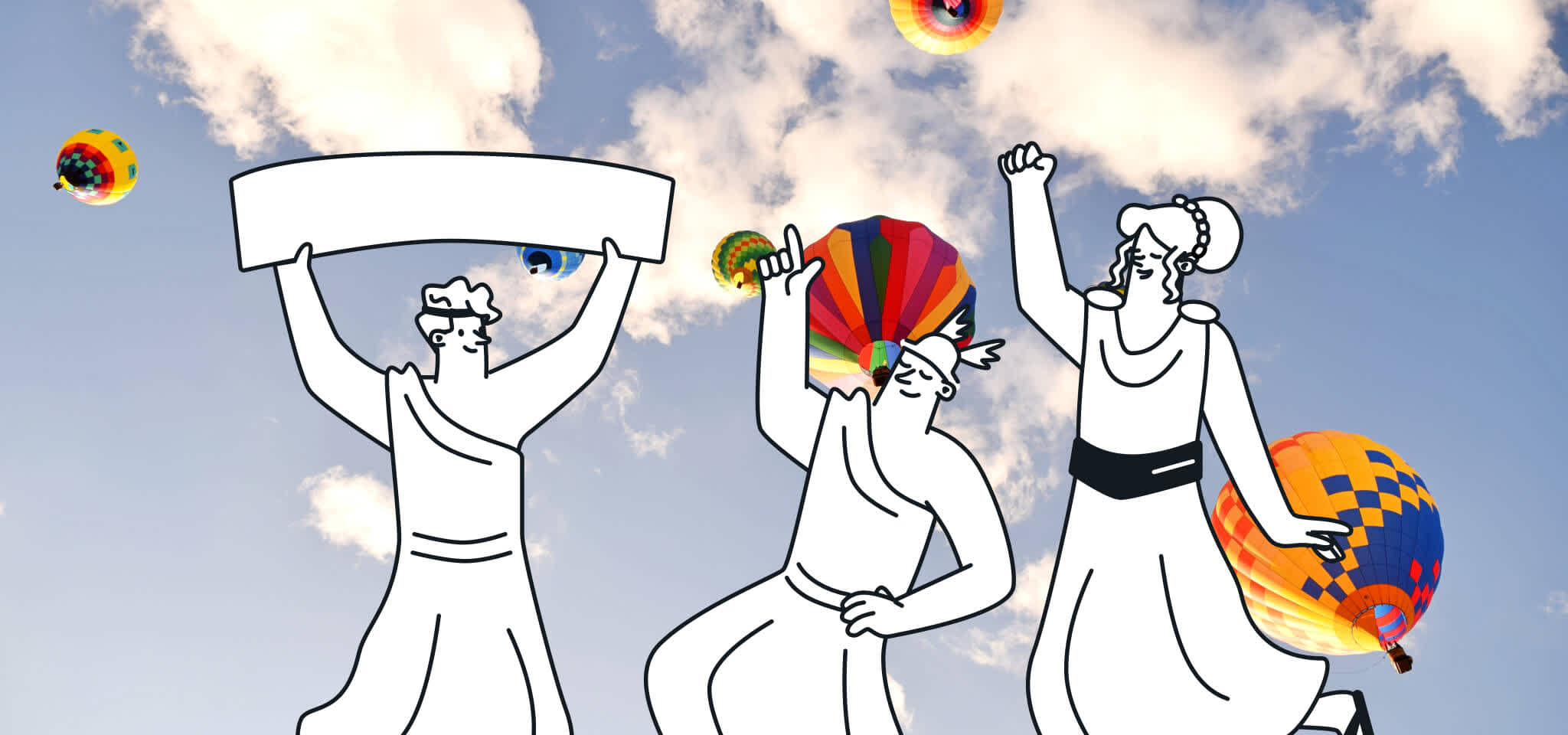 Dieux faisant une annonce devant les ballons aériens