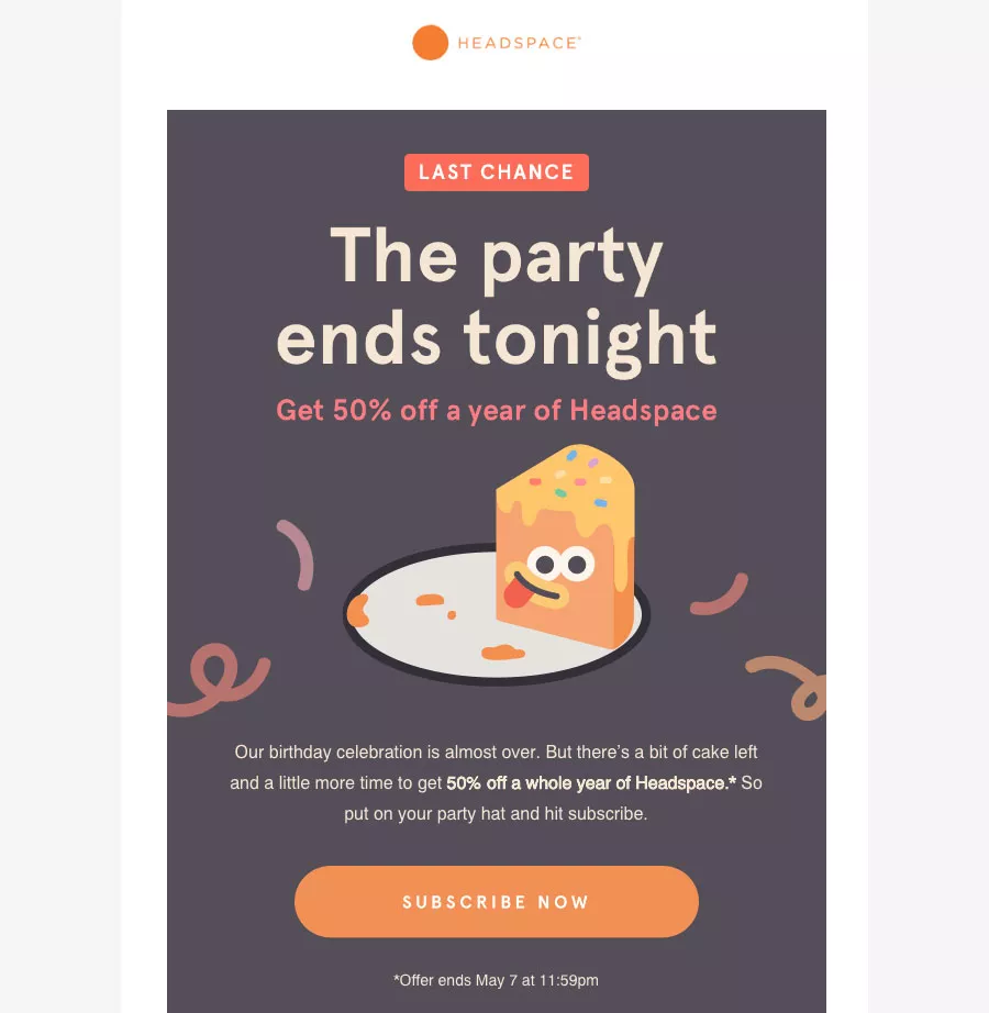 Email campaign with prominent orange CTA.