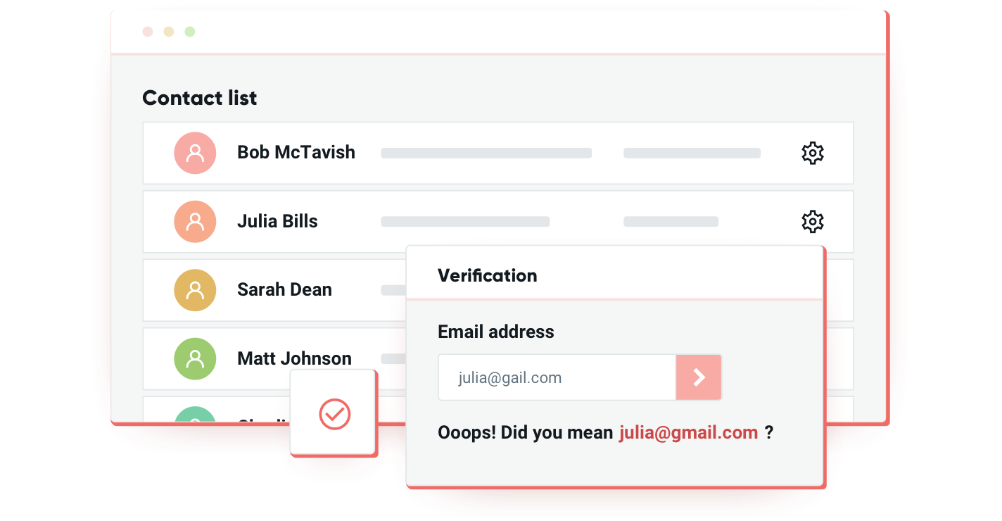 A line art graphic illustration showing email verification.