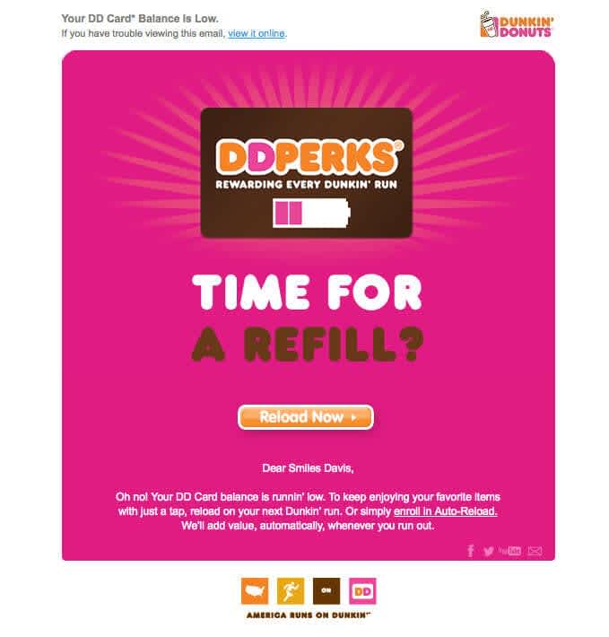 Dunkin’ Doughnuts reward transactional email