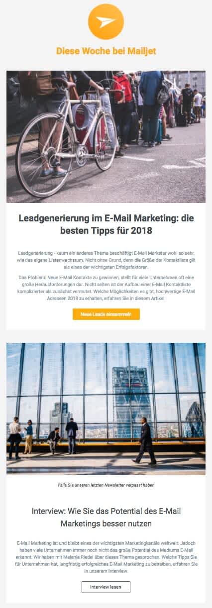 Beispiel: Mailjet Newsletter mit chronologischer Sortierung