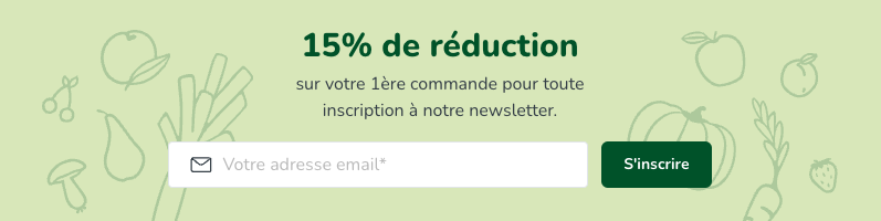 Formulaire d’inscription à la newsletter de Potager City avec une réduction de 15 %