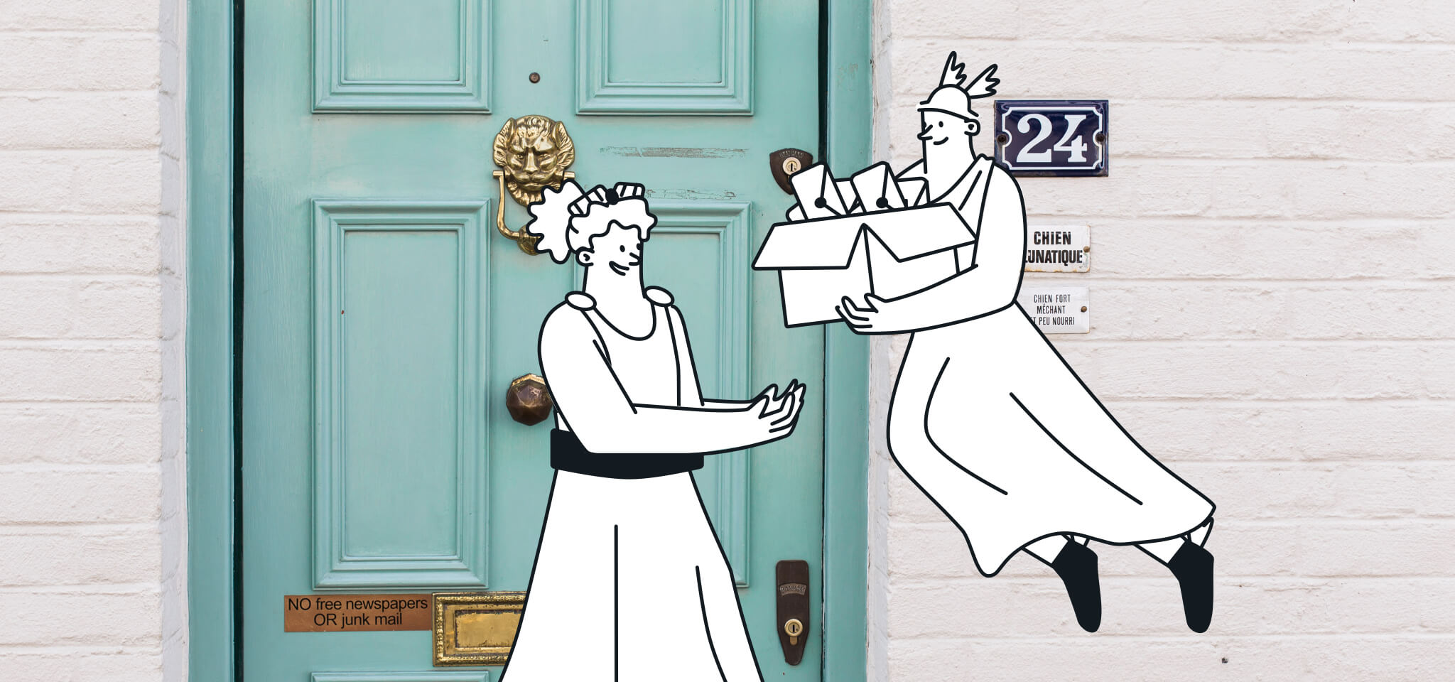 Hermes delivers a box of letters to Hera
