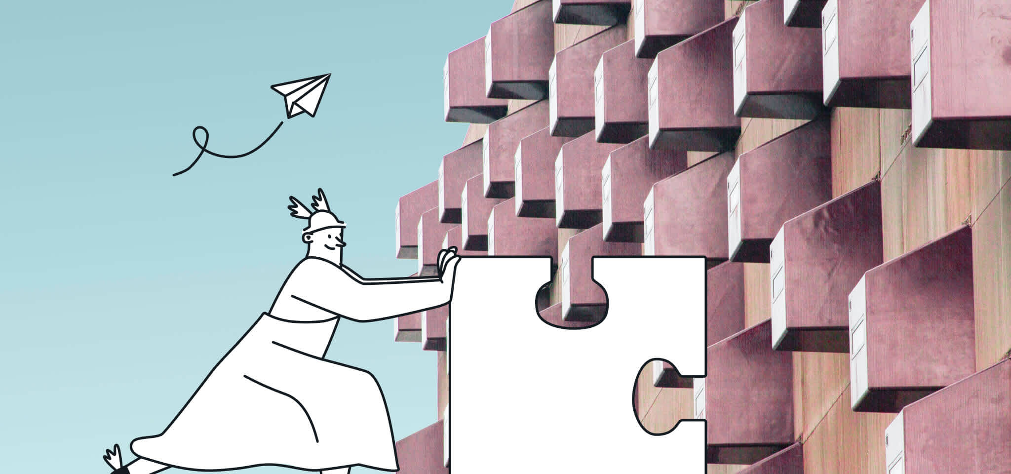 Hermes pushing a puzzle piece