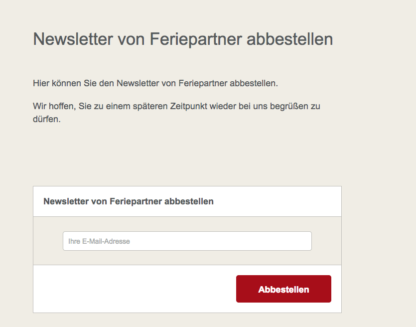 Übersichtliches Abmeldeformular von Feriepartner