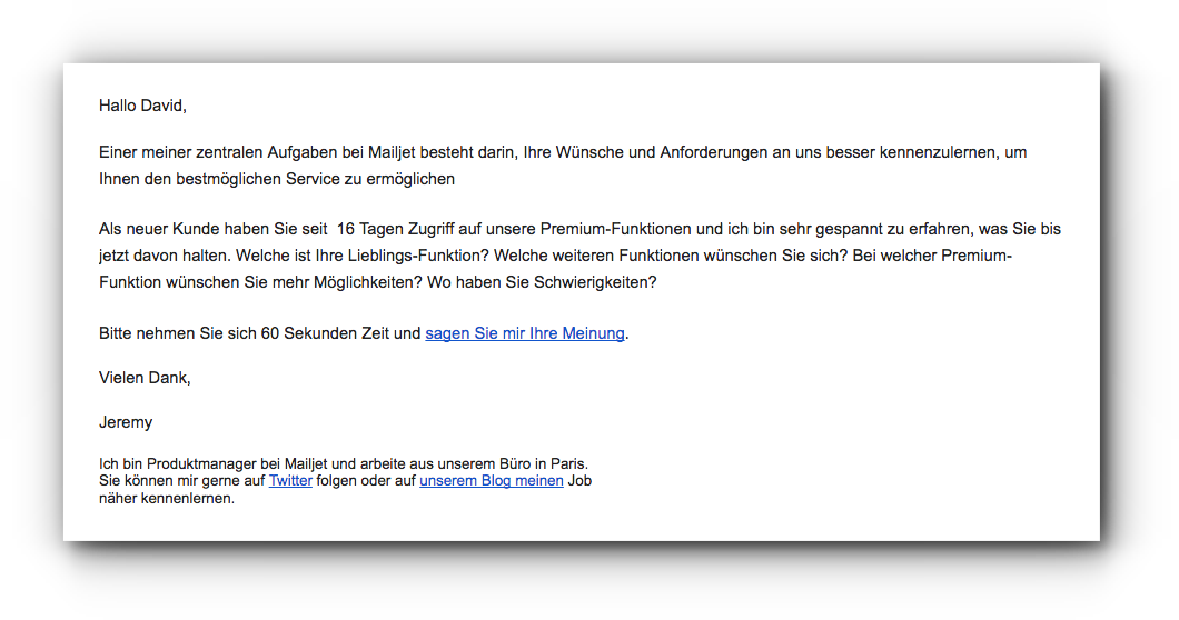 Beispiel einer Feedback E-Mail