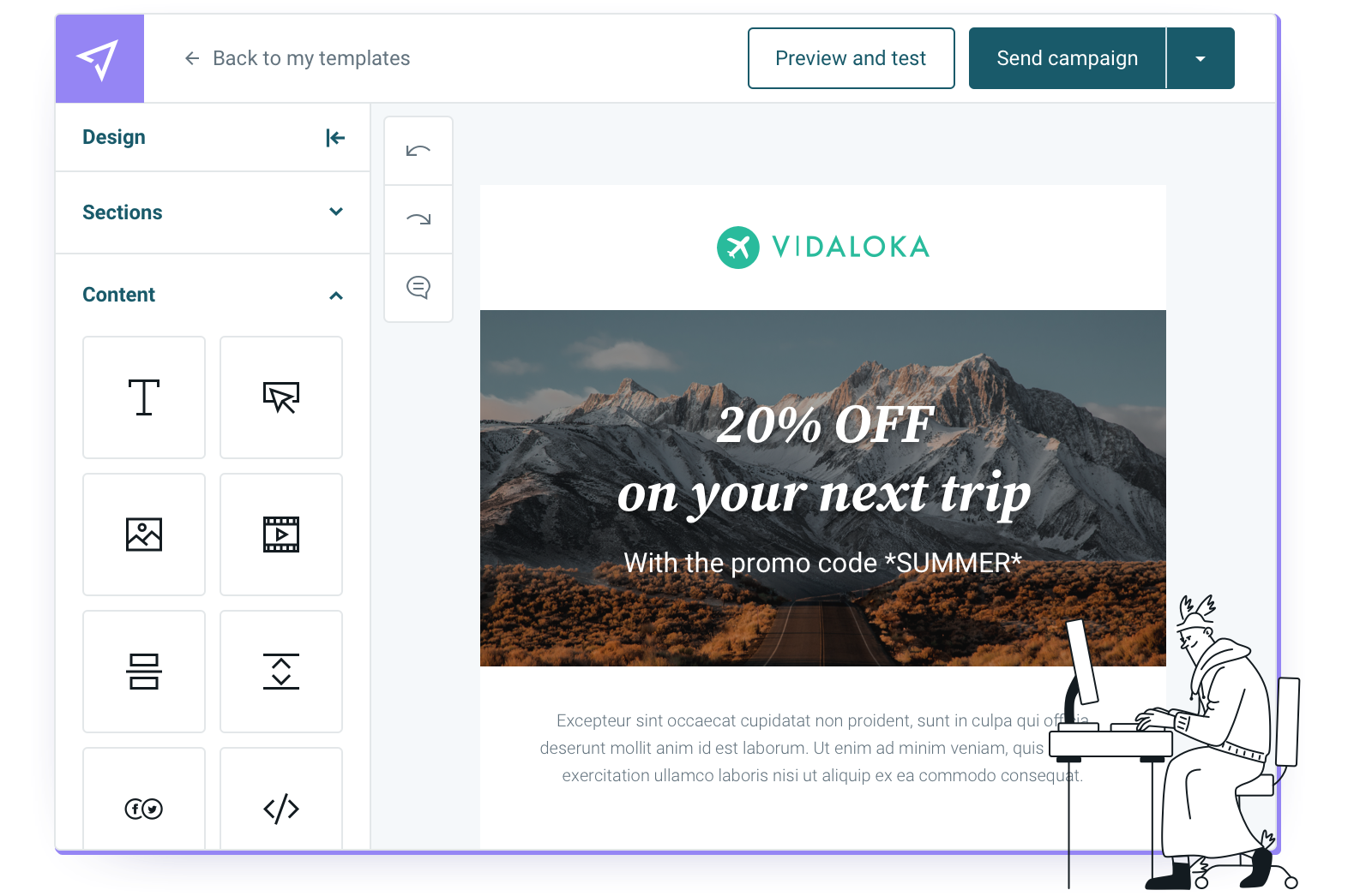 El editor de emails de Mailjet mejora tus campañas de forma continua.