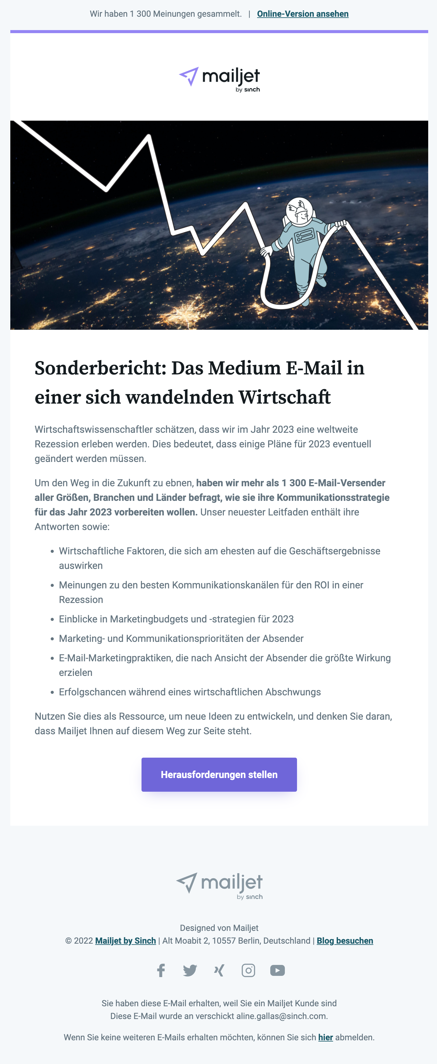 Beispiel für den deutschsprachigen Mailjet-Newsletter.