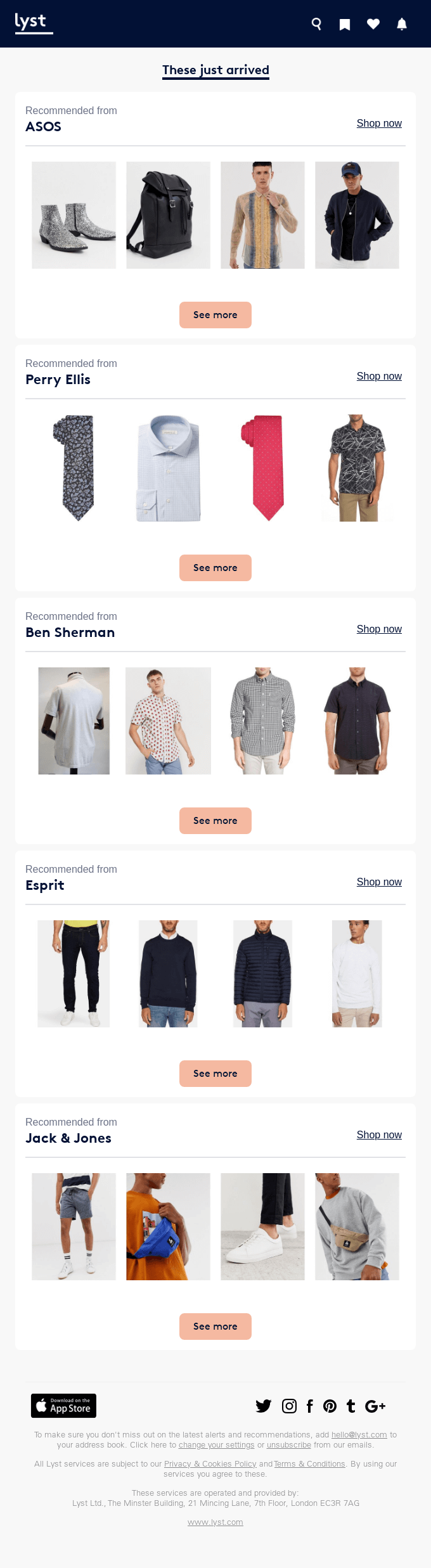 Personalized email design from Lyst