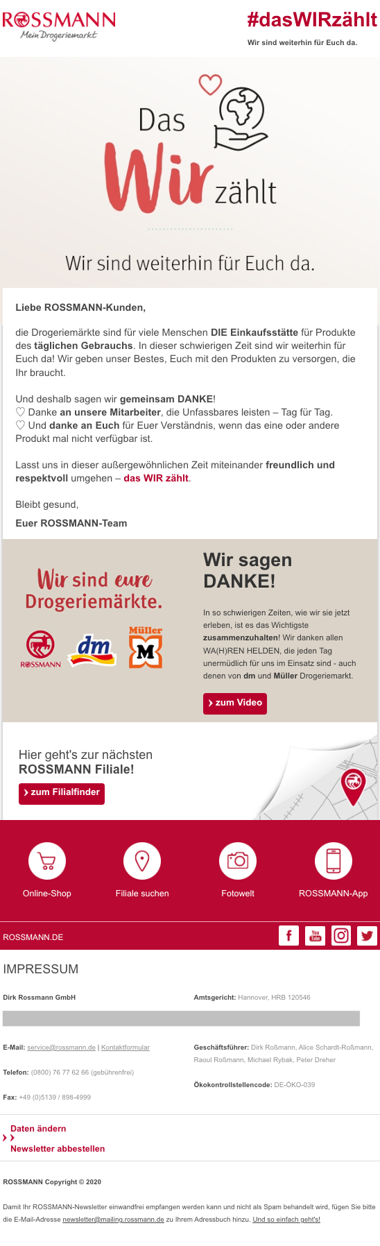 Rossmann bedankt sich bei seinen Kunden