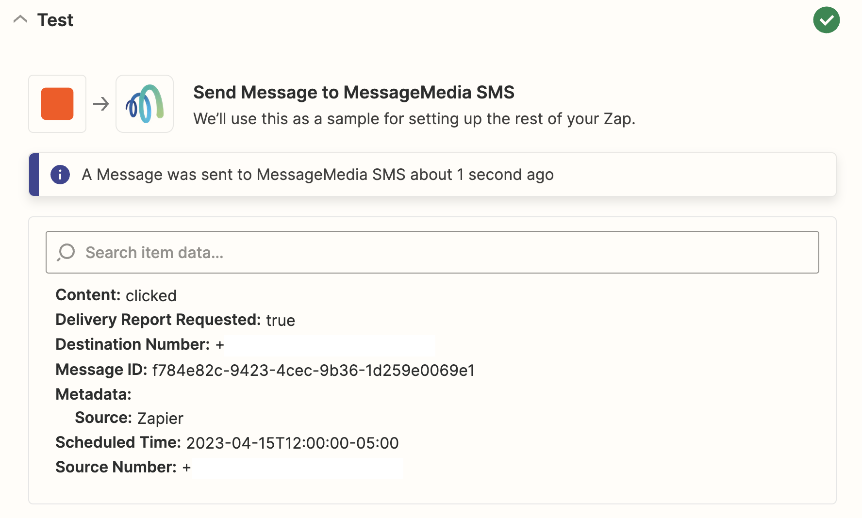 Test fields for MessageMedia action