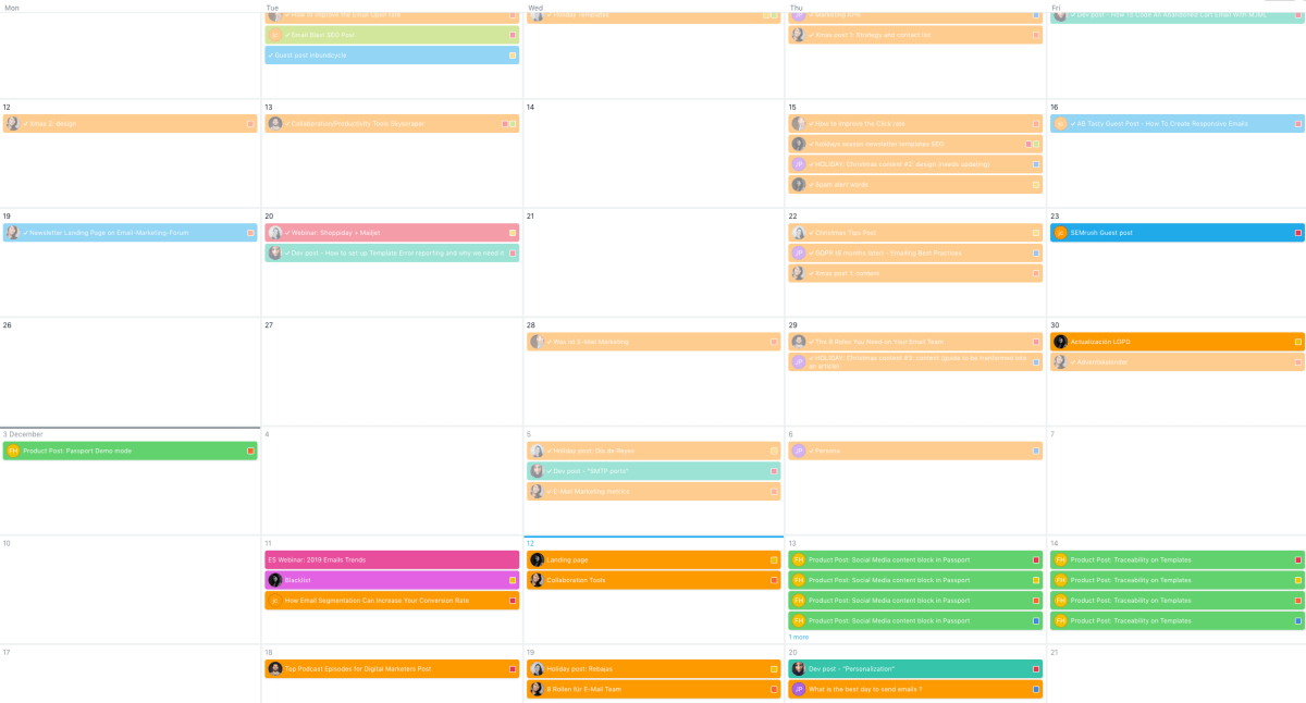 Calendario editorial de Asana Mailjet