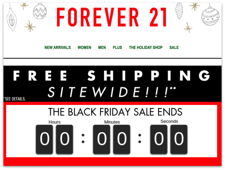 Forever 21 email with countdown timer at zero.