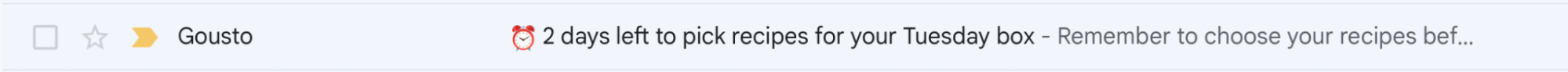Clock emoji in a food box email subject line.