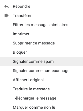 Capture d’écran d’un menu déroulant de Gmail