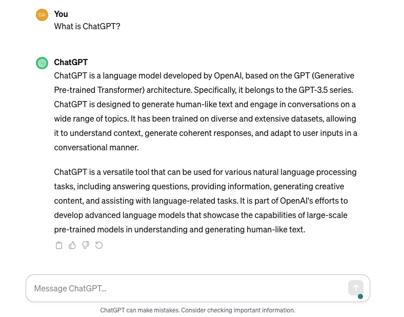 A screenshot of Open AI’s ChatGPT