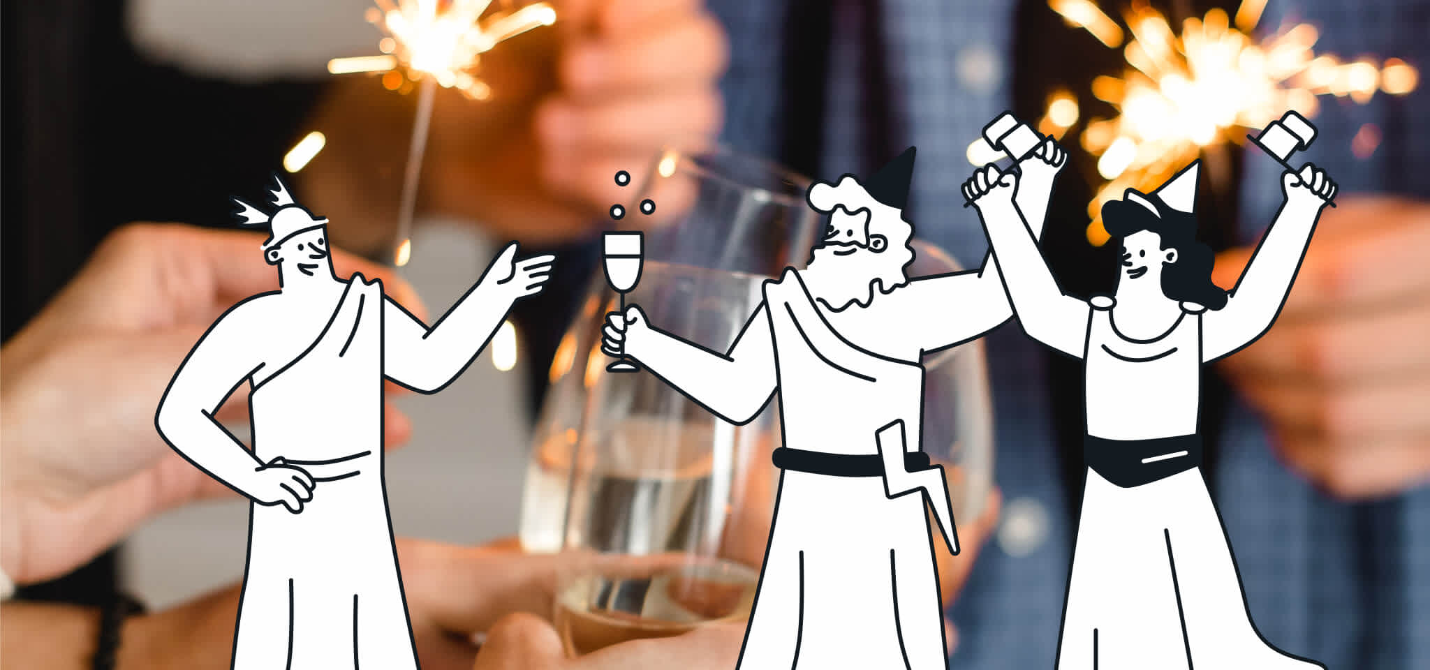Drei Götter feiern mit einigen Drinks