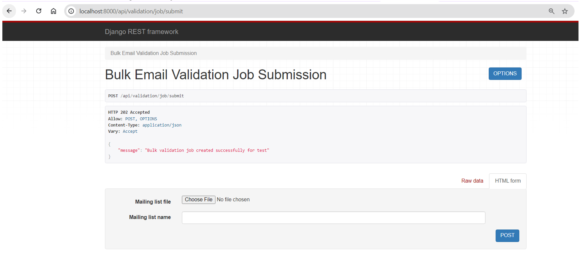 validation job response after its completion: