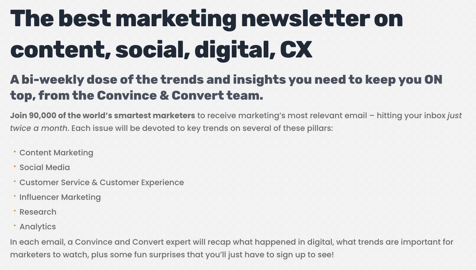 Screenshot of a newsletter signup call to action from Convince & Convert.