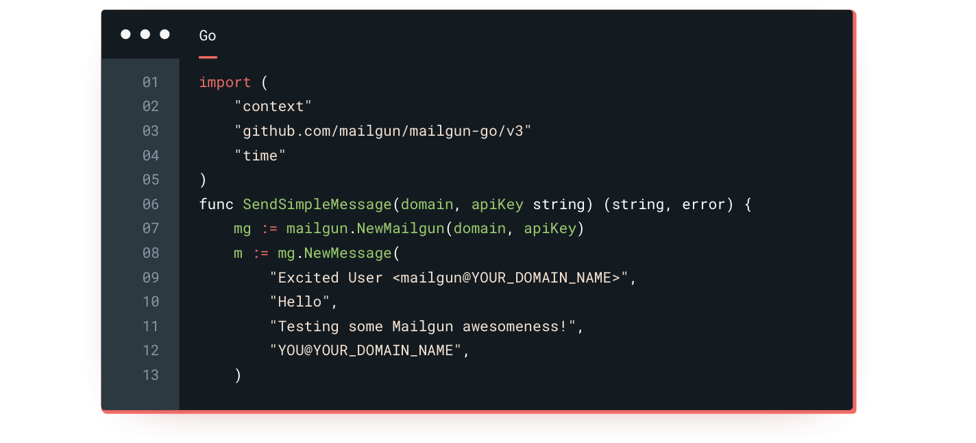 Mailgun API in code editor.