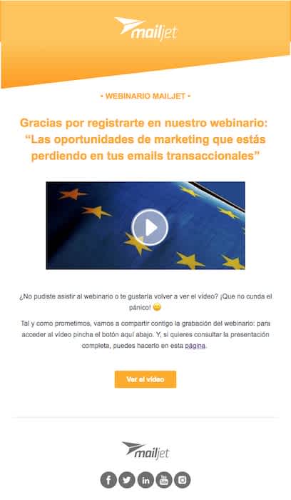 Email de agradecimiento para webinario Mailjet