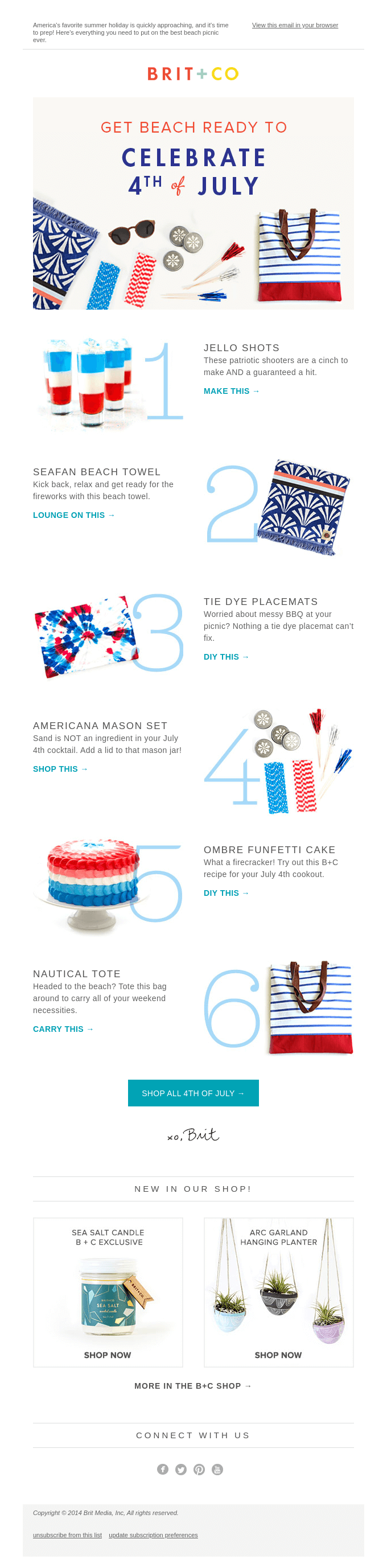 An example of a creative Fourth of July newsletter from Brit + Co