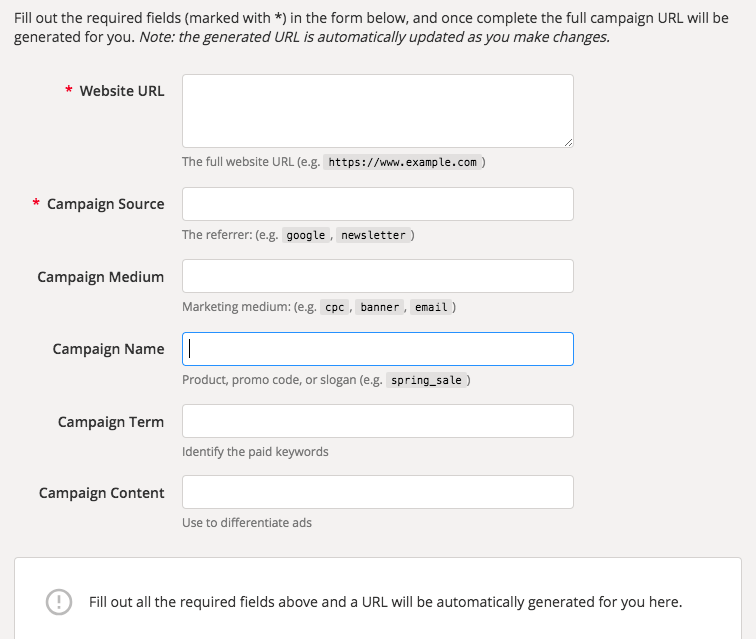 Ausgefüllter UTM Tag Builder mit bereits generiertem Link