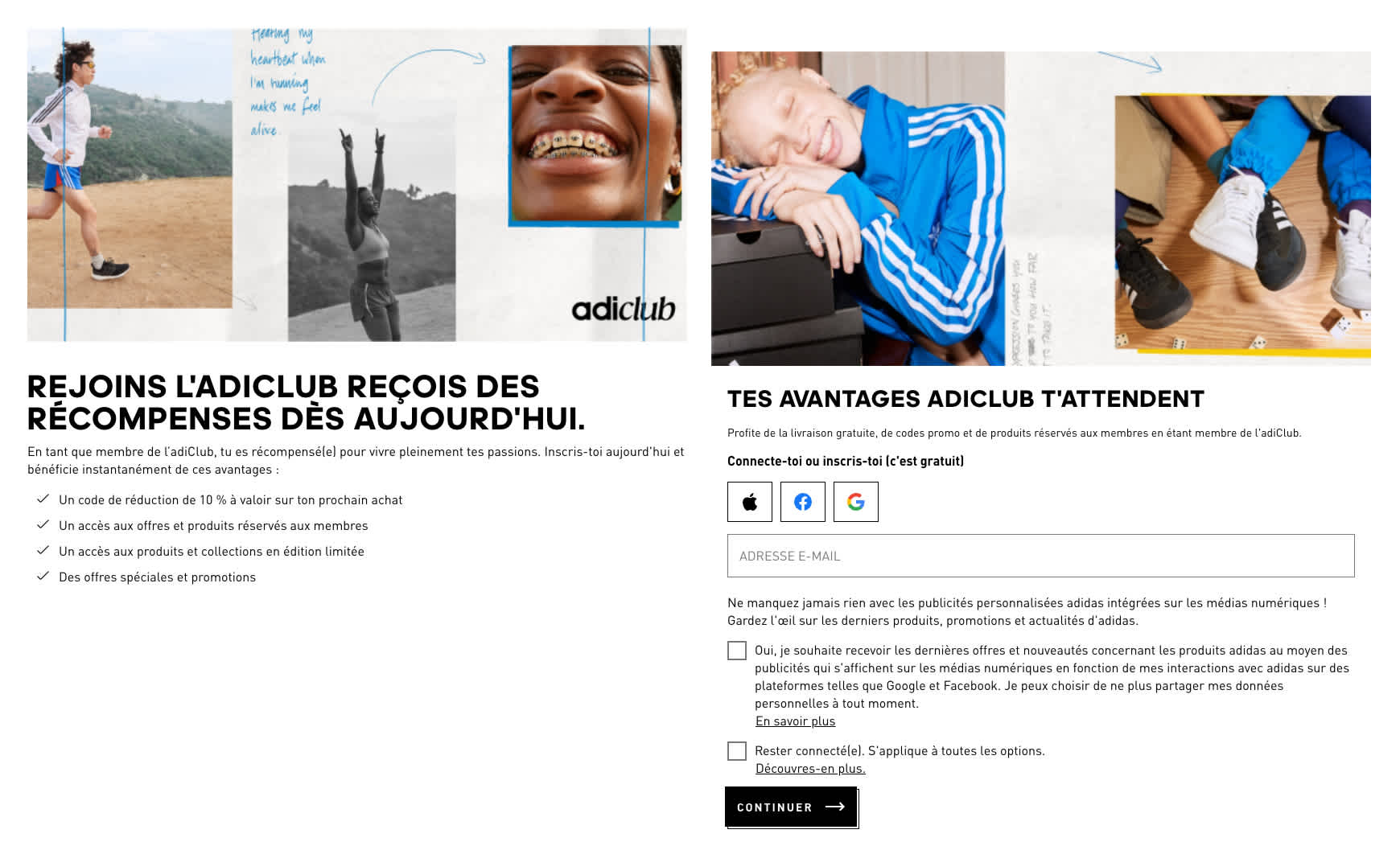 Formulaire d’adhésion au Adiclub d’Adidas
