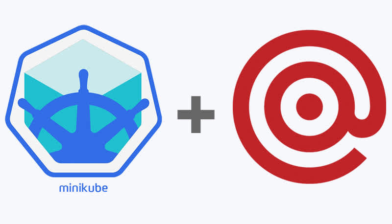 Minikube and Mailgun logos with plus symbol in between