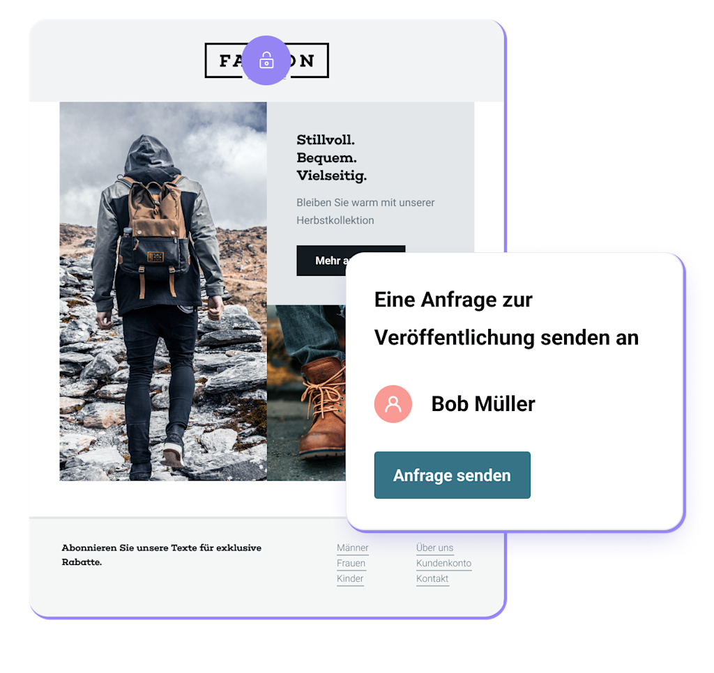 Die Mailjet-Funktion für gesperrte Abschnitte und die Beantragung der Veröffentlichung ermöglichen kreative Kontrolle.
