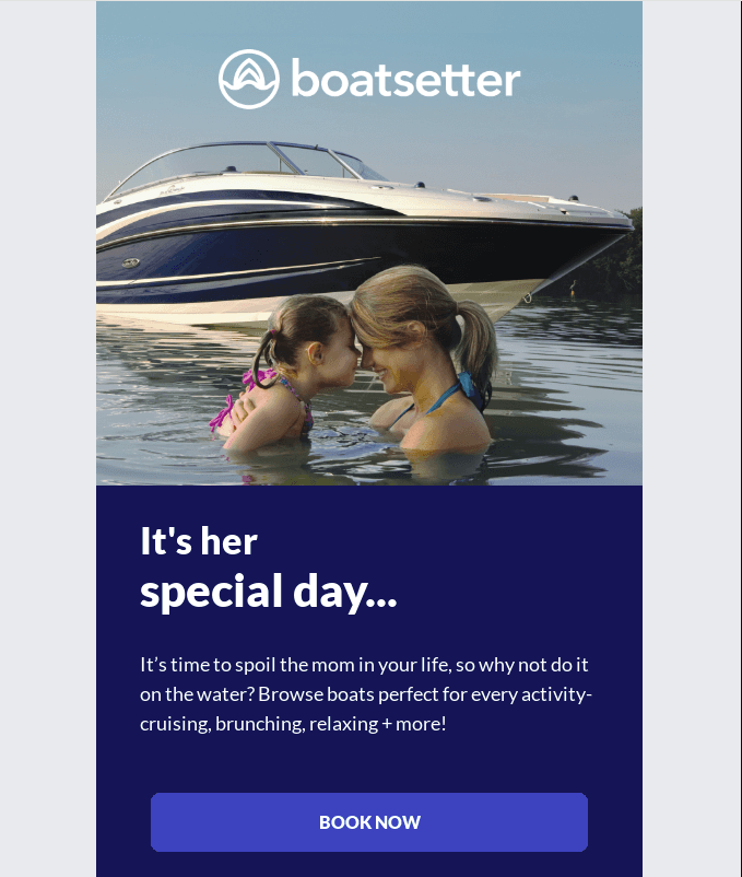 Mother’s Day email subject line example from Boatsetter