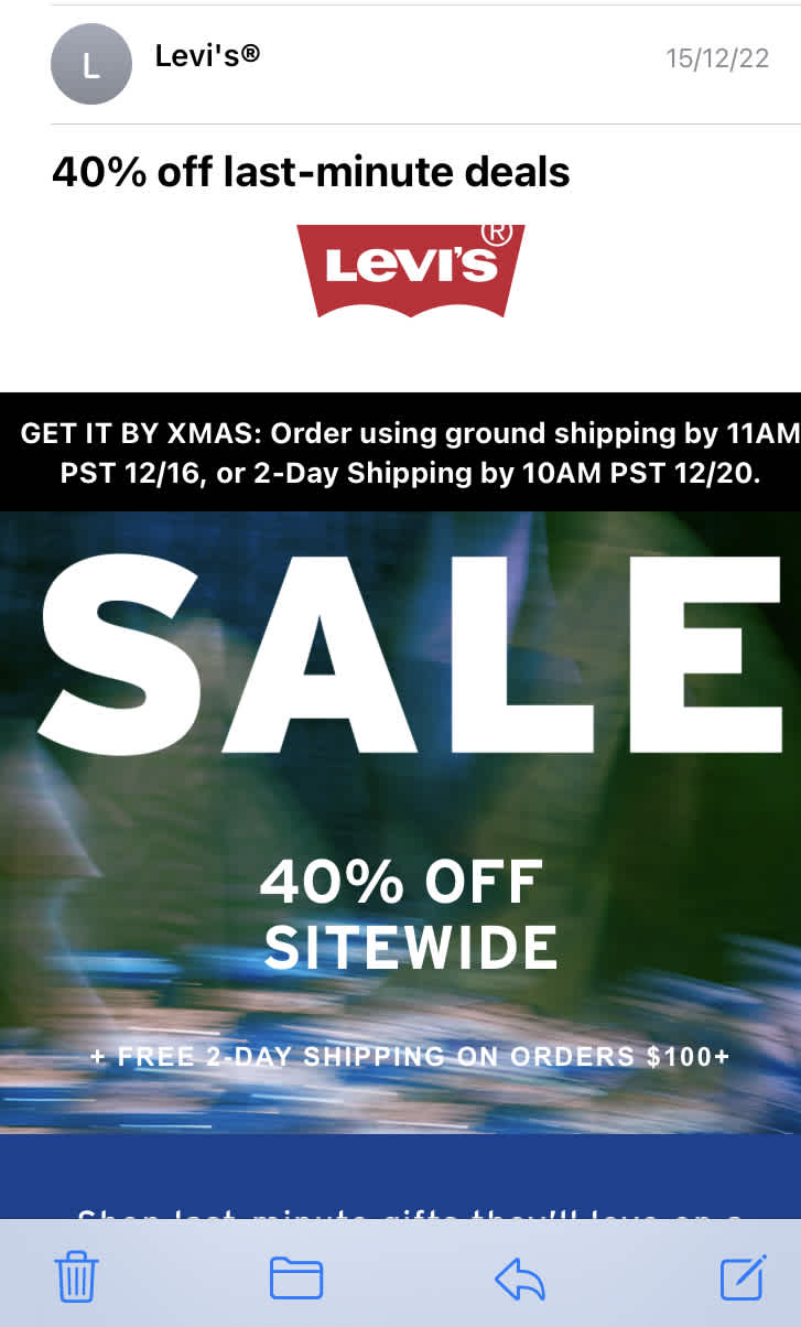 Example Christmas newsletter from Levi’s