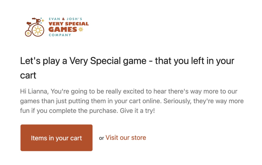 Example of funny abandoned cart email