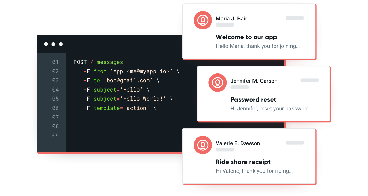 Illustration du code API pour l’envoi d’emails.