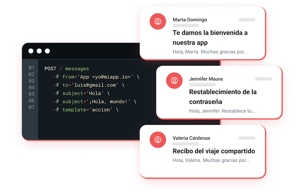 Ilustración que muestra el código de la API para el envío de emails.