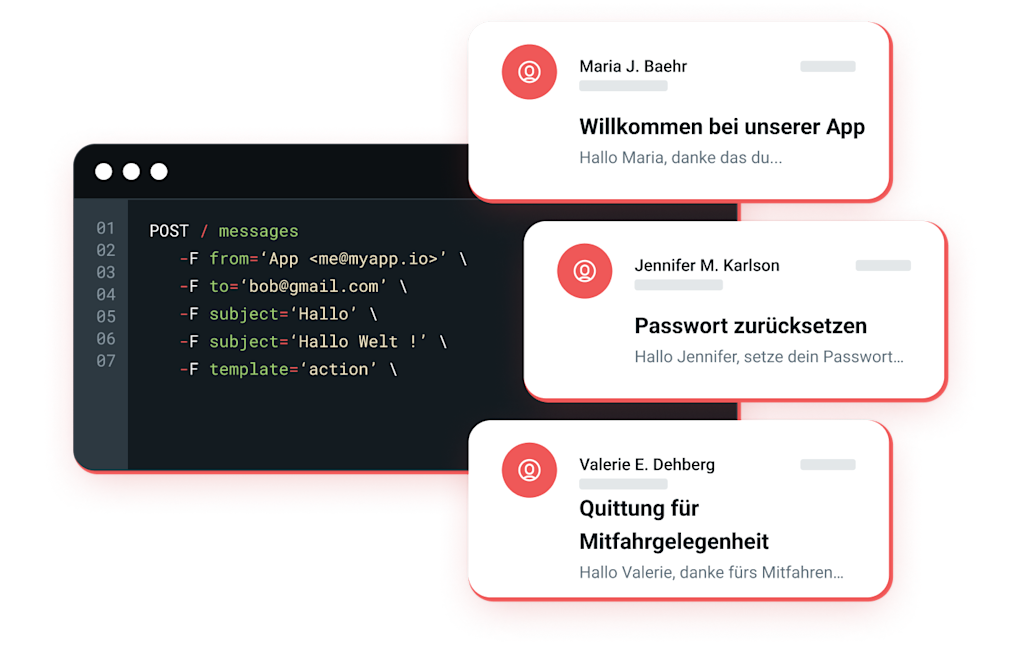 Abbildung von API-Code für den E-Mail-Versand.