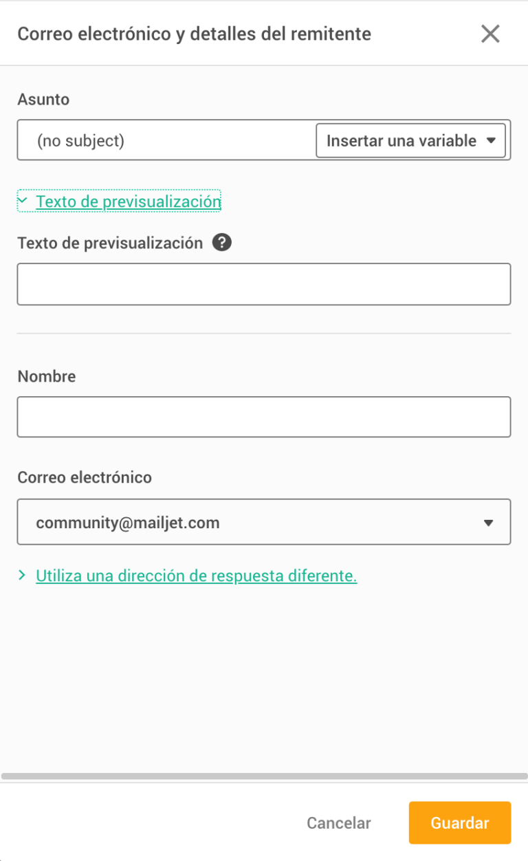 Detalles del correo y remitente