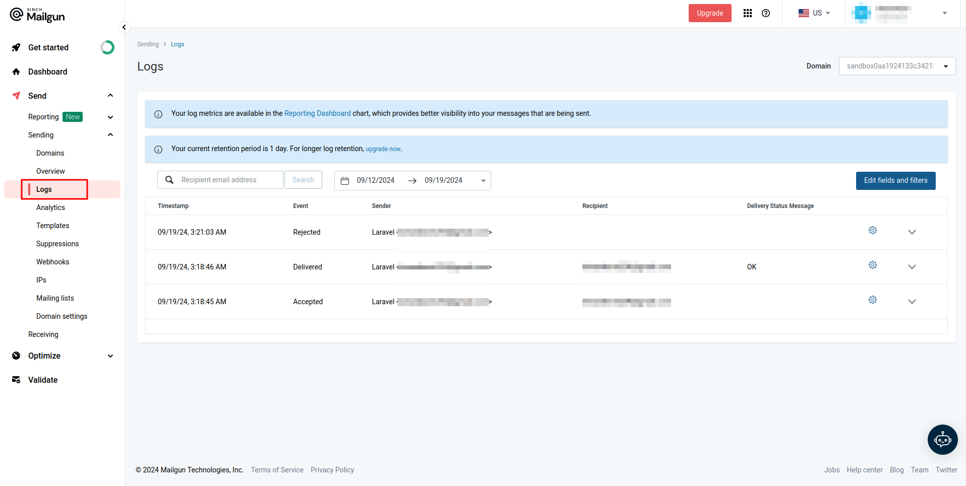 Email logs