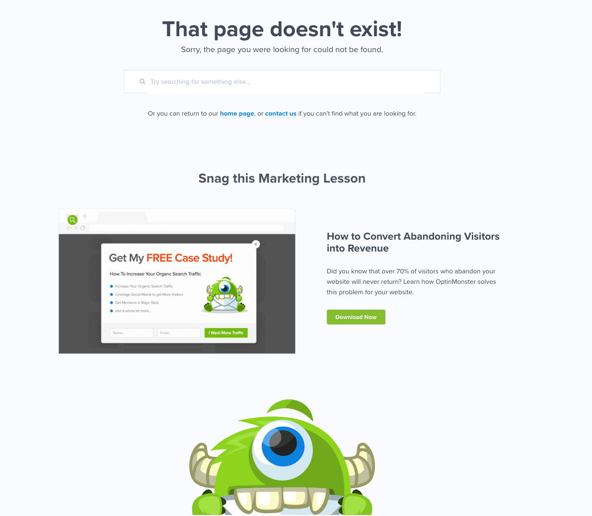 Beispiel für eine 404-Fehlerseite von Optin Monster