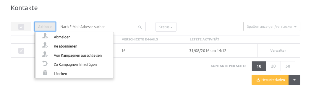 Austragen von Empfängern in Mailjets Kontaktverwaltung