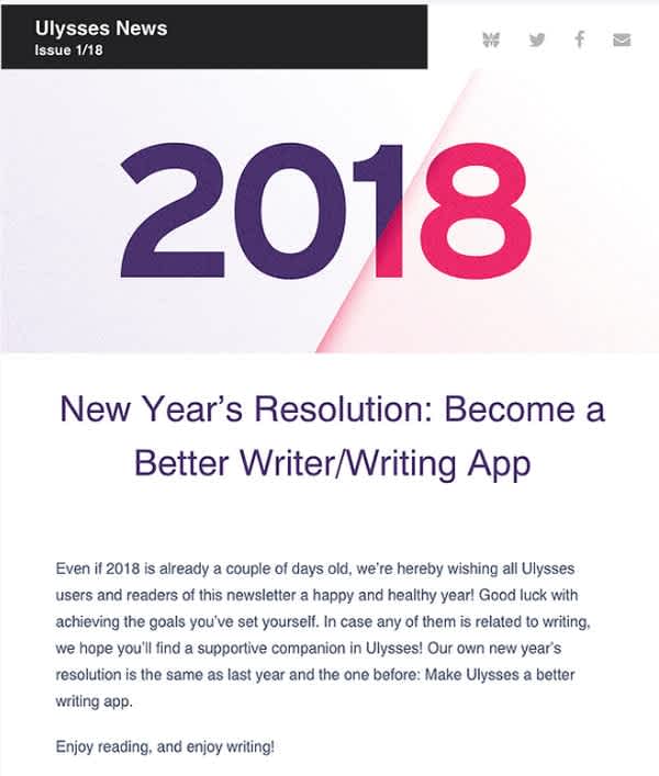 A newsletter featuring a New Year’s resolution.